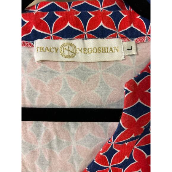 Tracy Negoshian | Red/Blue Geometric Bell Sleeve Cotton Dress | Large - Picture 16 of 16